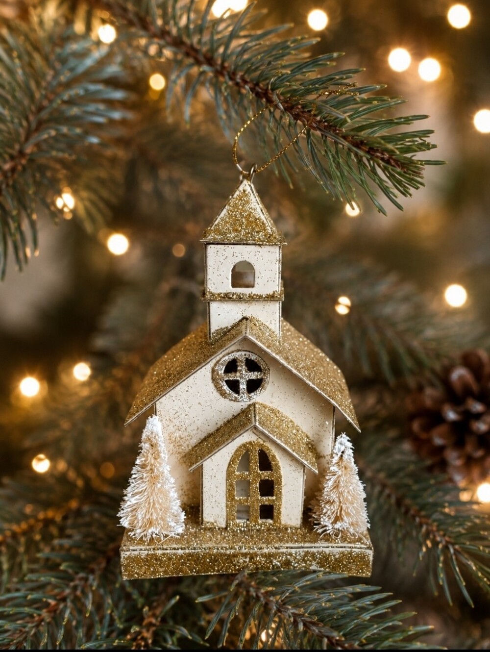 Cardboard Reproduction Gold Glitter Glittery Christmas Church Ornament Paper